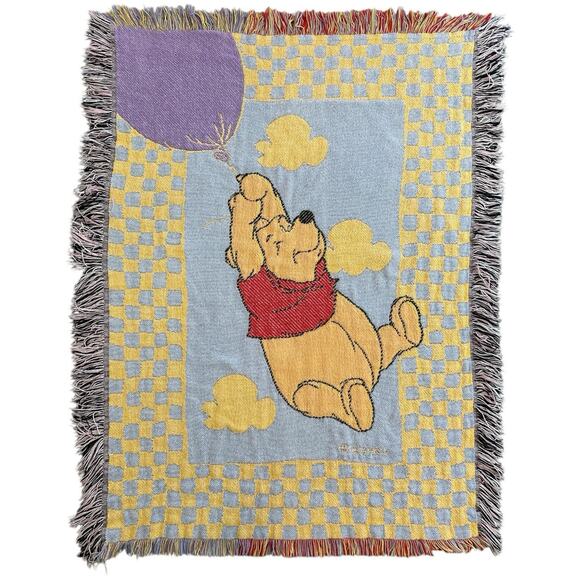 Vintage Disney Winnie The Pooh With Balloon Tapestry Blanket 42”x30” 1990s Throw - Picture 1 of 6